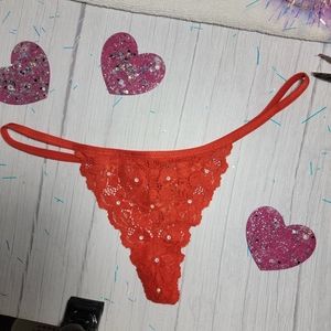 FREE PEOPLE Red g string with rhinestones sexy lingerie fetishcore lovecore